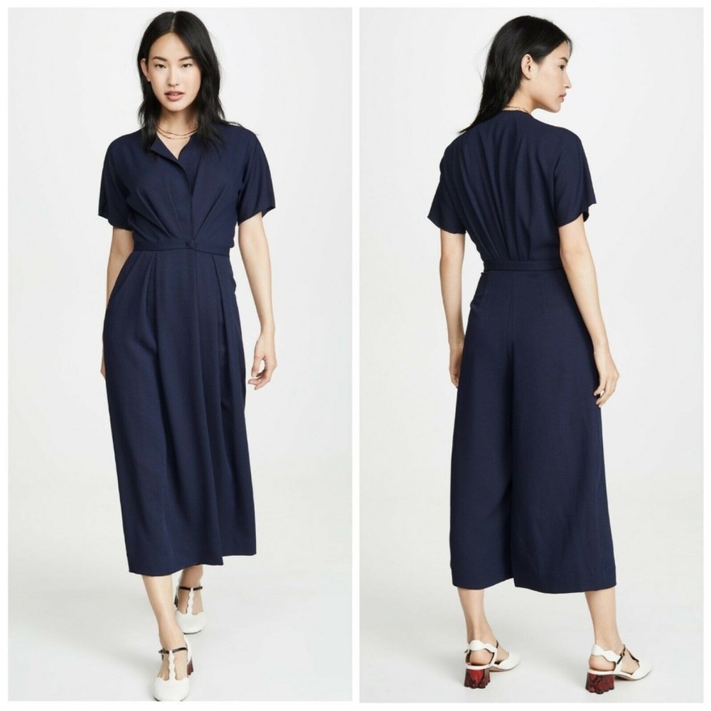 Rachel Comey Ardent Jumpsuit 2 Midnight Pebble Blue Wide Leg Crop Pockets $625